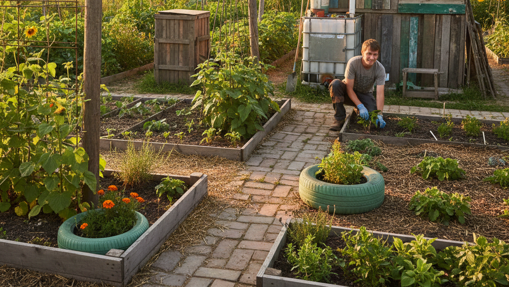 Obraz przedstawia realistyczne podejście do budżetowego zagospodarowania ogródka działkowego